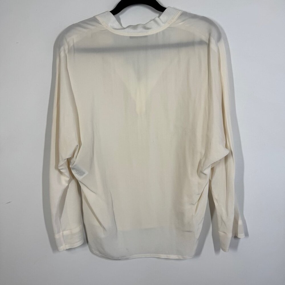 Sandro Paris Ivory Silk Blouse Size M Long Sleeve Minimalist V Neck Top - Picture 11 of 15